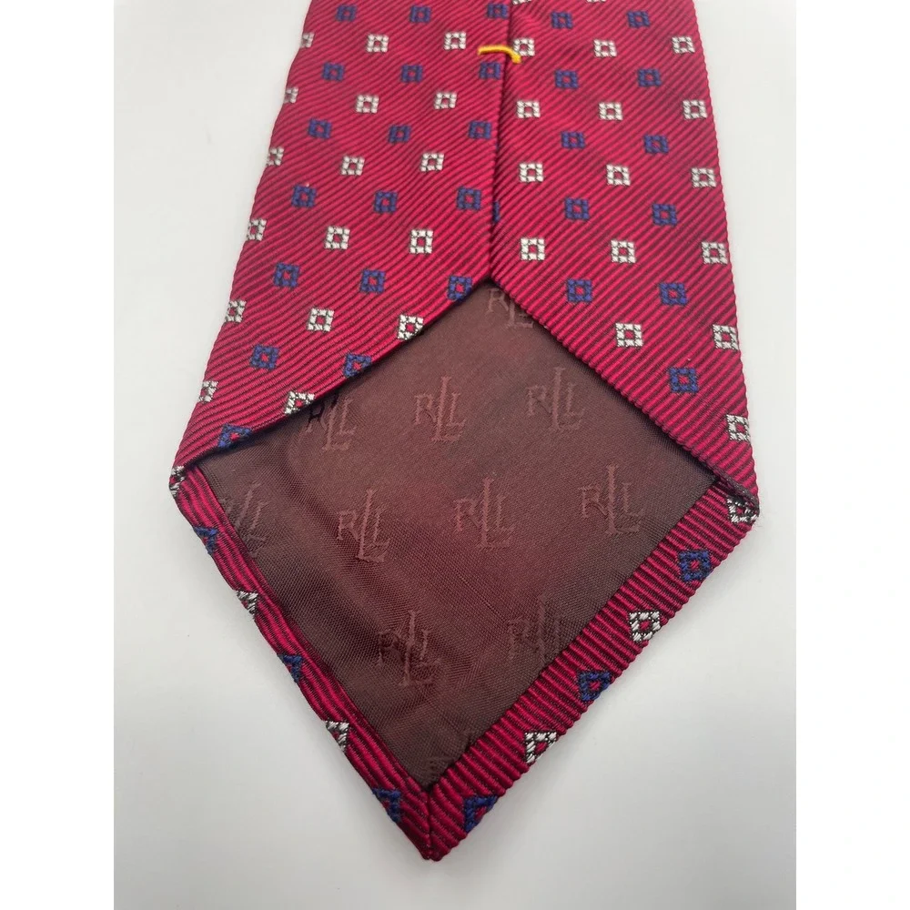 Lauren Ralph Lauren Mens Silk Cotton Burgundy Red Geometric Medallion Tie USA
